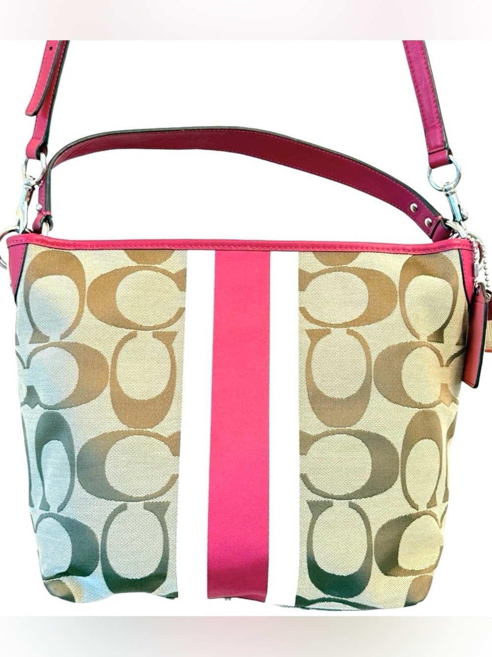 Vintage Y2K Coach Hamptons Signature Stripe Tote Pink Leather Style 10055 - Picture 11 of 17